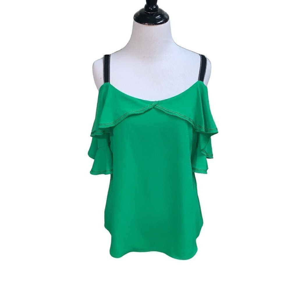 Gibson & Latimer Women's Open Shoulder Blouse Top S Small Flutter Sleeves Green